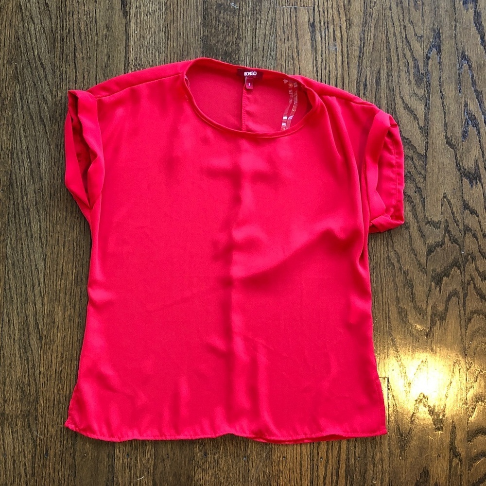 BONGO Sheer Vibrant Red Flowy Lightweight Short Sleeve Blouse